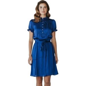 Marc by Marc Jacobs Royal Blue Silk Ruffle Collar Front Tie Waist Dress Size 8